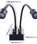 USB Desk Dual Gooseneck LED Microscope Light, black 60mm base, dual 235mm flexible arms, 25mm heads