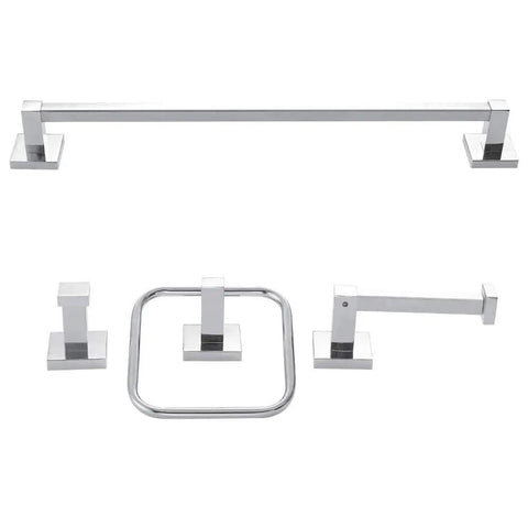 Yorke 5-Piece All-In-One Bathroom Set With Chrome Finish And Clear Glass Empire Shade Vanity Lights Includes Towel Bar Towel Ring Robe Hook And Toilet Paper Holder