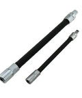 Heavy Duty Flexible Sleeve Extension Bar Set With 1/4 And 3/8 Inch Adapter Sockets For Grease Monkey Mechanics showing flexible rods.