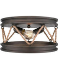 Chatham Flush Mount Ceiling Light in Gray Driftwood Finish with Nautical Rope Accents and Metal Cleats, rustic coastal vibe