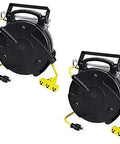 Built Tough Industrial Retractable Extension Cord Reel With 40 Ft 12/3 Heavy Duty Thick Gauge Cable and Tri Tap Three Outlet Block, set of 2.