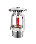 Eight Pack Heavy Duty Fire Sprinkler Heads 3 4 Inch Dn20 Solid Brass Chrome Plated 68 Degree Automatic Heat Trigger Built Different Top Tier Upward Ceiling Mount Setup, close-up view of a chrome-plated fire sprinkler head.