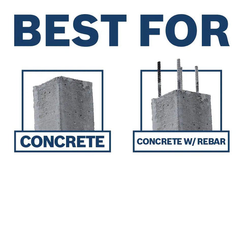 Image showing concrete block and concrete with rebar, best for SDS-Max Speed-X Carbide Rotary Hammer Bit For Concrete Drilling, 2 In X 23 In