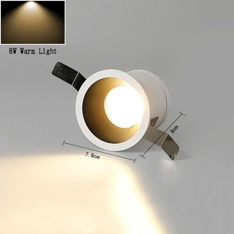 iumLeap Recessed Lighting Housing Trim Kits LED Spotlight Commercial/Home Recessed Downlight Ultra Bright Creative Aluminum Panel Ceiling Lights for Gallery Exhibition,White-Warm Light, showing 8W warm light beam.