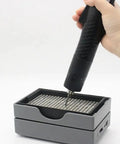 Heavy Duty Automatic Screw Feeder For M1.0 To M4.0 Fasteners Featuring Six Spacious Sorting Trays And Precision Vibration Dials in use with black handle.