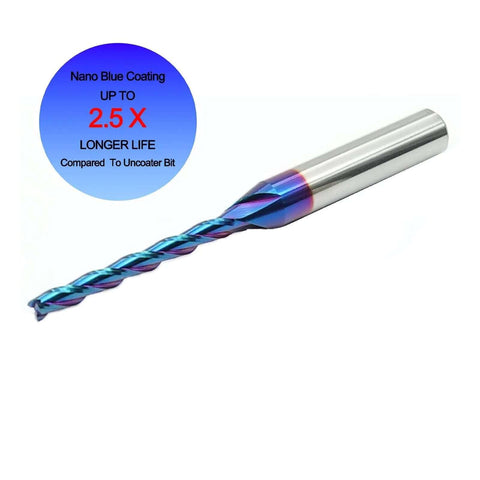 CNC router bit with 3 flutes, rainbow-coated solid carbide end mill, 1/8 in diameter, 1/4 in shank for wood carving