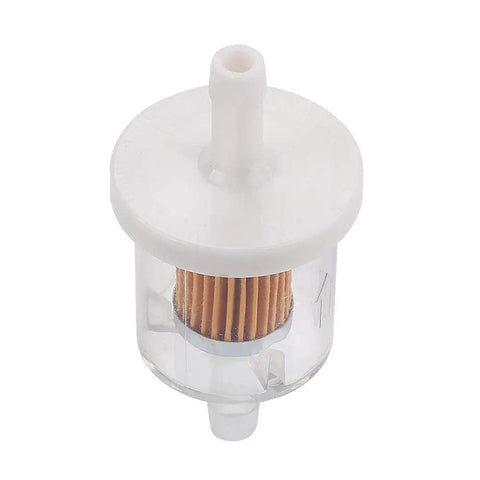 12 Pack 40 Micron One Quarter Inch Inline Fuel Filter For Small Engines Kawasaki FH430V FH451V FH500V Compatible With Dirt Bike Street Motorcycle Lawn Mower Tractor And More shown in white plastic with pleated interior.