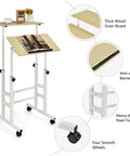 Totally Slick Rolling Laptop Cart With Adjustable Height Versatile Mobile Workstation Solid Steel And Wood Surface Fast Glide Casters Home Office showing adjustable height design and smooth wheels.