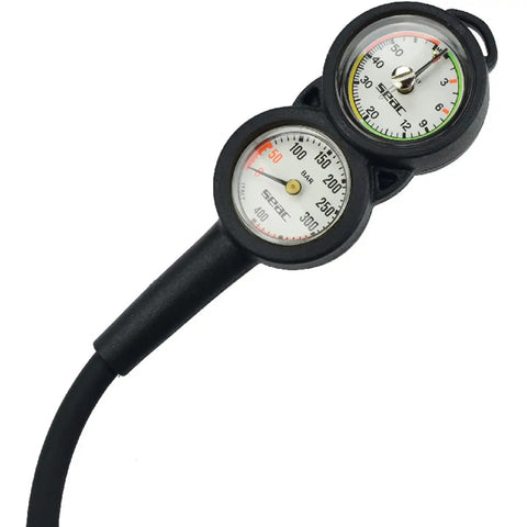 Console 2 Dive Pressure And Depth Gauge With 0 To 5000 Psi Readout, Chrome Plated Brass Case, Polycarbonate Lens, Rugged Underwater Console For Serious Divers