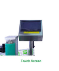 Touch screen interface of the Automatic Fixed Point Labeling Machine For Round Bottles Cans And Jars With Slick Height Adjustments.