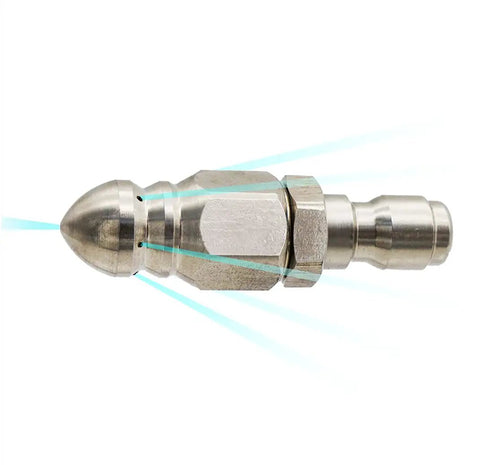 Stainless Steel Sewer Jetter Nozzle For Pressure Washers, One Quarter Inch Quick Connect, Compact Durable Drain Pipe Cleaner, 5000 PSI