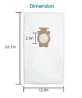 Ultimate Pro Grade Vacuum Bags And Belts Replacement Set For G3 Through G12 Style F, showing single dust bag dimensions 22.3x12.2 inches
