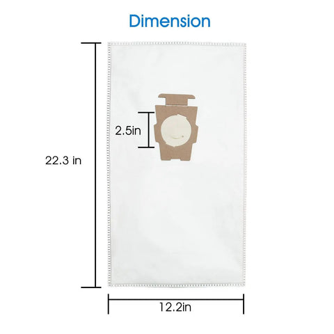 Ultimate Pro Grade Vacuum Bags And Belts Replacement Set For G3 Through G12 Style F, showing single dust bag dimensions 22.3x12.2 inches