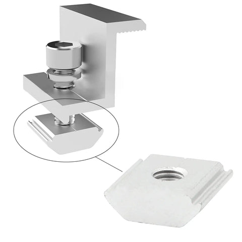 Get 50 Pcs T Nuts For Solar Panel Mounts That Fit Aluminum Rails Securely. Lightweight aluminum T nut with bolt for easy installation.