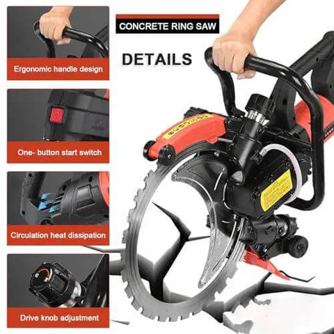 Rugged 16 Inch Concrete Ring Saw With Beefy 12000 Watt Motor Adjustable Wet Cutting Depth For Brick Stone Tile And Demolition Jobs Cuts Like Butter Comes With Premium Diamond Blades And Cooling Pump ergonomic handle and controls