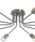 Dope 10 Light Sputnik Ceiling Light Fixture In Brushed Nickel Semi Flush Mount showing bulbs and arms spread in starburst pattern.