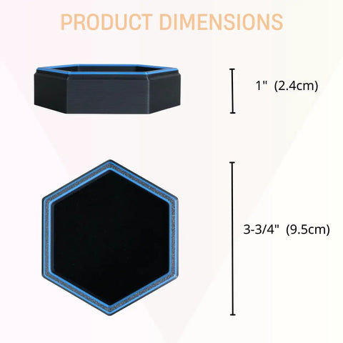 Dimensions of the Hexagonal Magnetic Board Game Tray Organizer Set With Flexible Layouts 7 Pack, 1 inch high, 3-3/4 inch wide.