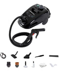 Compact Dry Steam Cleaner 1700W Commercial Grade with 72 inch hose and attachments for grease removal.