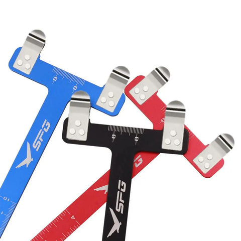 All In One Archery Bow Square Kit For Recurve And Compound Bows Aluminum Bowstring Ruler With Dual Units in red, black, and blue