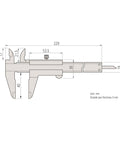 Technical drawing of Pro Grade Vernier Caliper For Real Precision 0-6 Inches And 0-150 Millimeters Stainless Steel Inch And Metric