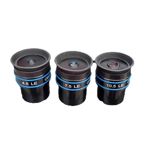 Three eyepieces, 4.5 LE, 7.5 LE, 10.5 LE, for microscopes and telescopes, achromatic coated optics, distortionless 1.25 inch or 4.5mm.