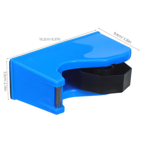 Portable Plastic Tape Dispenser With Weighted Non Slip Base And Vertical Roll Mechanism, Quick Release Blade, Desk Side Organizer For Washi And Masking Tapes, Great For Office, School, And Stationery Setups. Blue plastic tape dispenser, 16.2cm x 8.4cm x 5.5cm