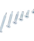 Self Drilling Screws Kit 160 Pcs Carbon Steel Blue Zinc Plated Countersunk Cross Head Fasteners M4.2 For Wood Heavy Duty Rust Resistant Ultra Sharp Threads Deep Thread Design Easy Grip Quick Install, five blue zinc screws on white