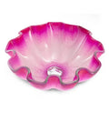 USZWBY Vessel Sinks Bathroom Vessel Sink Tempered Glass Wash Basin Art Counter Set Bathroom Bowl Sink in pink, ruffled design.