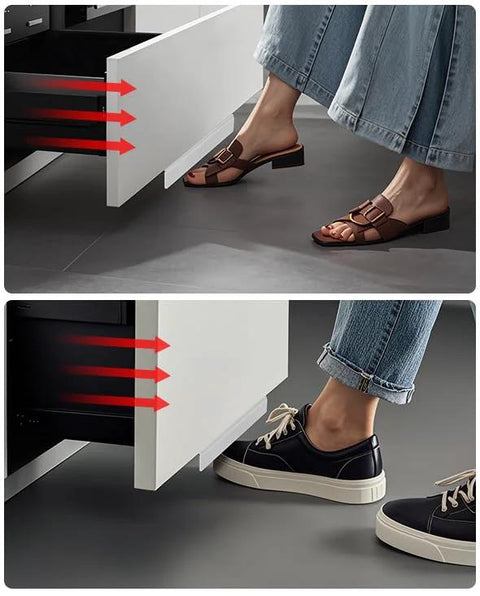Hands Free Cabinet Foot Pull For Trash Drawer, Durable Stainless Steel Foot Opener For Full Overlay Cabinets In Kitchen, White Finish