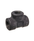 Rock Solid Black Coated Steel Class 3000 Pipe Tee Fitting One Quarter Inch Npt Female Thread, heavy-duty industrial plumbing fitting.