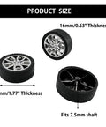 10 Piece Toy Car Wheel Set With Rubber Tires And 5 Round Shafts Axles For DIY RC Cars Trucks Robots, wheel size and shaft details.
