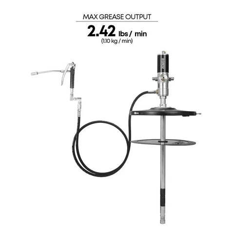 50 To 1 Air Operated Grease Pump Kit For 16 Gal Pails With 7500 PSI High Pressure Heavy Duty Complete Set With 7 Ft Hose And Control Valve CNC Machined Quarter Inch NPT Connections