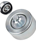 Heavy Duty Drive Belt Tensioner Pulley 16620-31031 showing top view, silver metal surface, designed for Toyota FJ Cruiser and Sienna Vans.