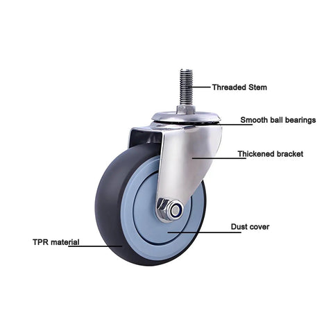 Heavy Duty Swivel Caster Wheels With Top Plate And Brake Rolling Plate Casters featuring threaded stem and TPR wheel.