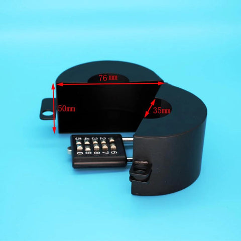 Black metal door knob lockout device with a four-digit combination padlock.