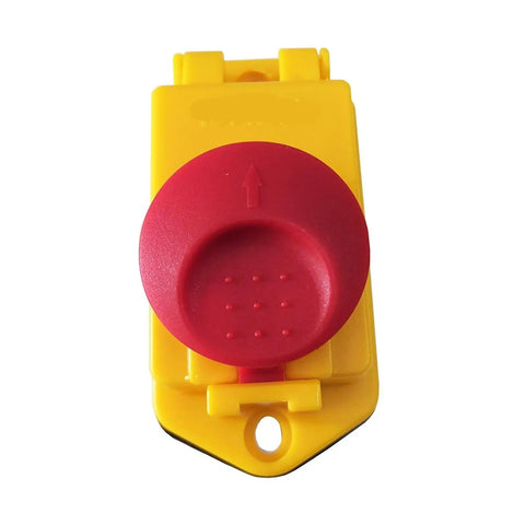 High Quality DZ-6E 4Pin And 5Pin Emergency Stop Electromagnetic Switches For Industrial Control Panels, yellow body with red button.
