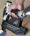 Lightweight 18 Gauge Brad Nailer With Hella Cushion Grip in hand, showcasing trigger and housing for precise trim work.