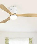 Solid Wood 52 Inch Ceiling Fan With Light, Remote, Flush Mount, Indoor Outdoor Use, Reversible DC Motor, 3 Blade Design, Bedroom Patio