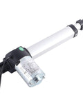 Heavy Duty Electric Linear Actuator With a Beefy 24V DC Motor and Smooth 150mm Stroke showing motor and alloy casing.