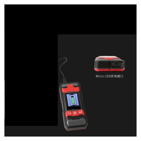 Professional Digital Wall Scanner And Stud Finder With Pinpoint Live Wire Detection showing device with USB port and battery indicator.