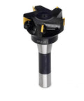 Oscarbide indexable end mill with R8 shank, 3-inch diameter, 6-inch overall length, 90-degree, 5-flute carbide inserts