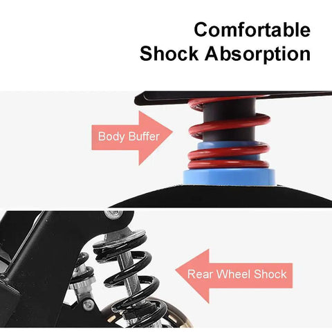 Close-up of shock absorption system on Seat Attachment Go Kart Conversion Kit For Hoverboard Self Balancing Scooters 6.5 Inch 8 Inch 10 Inch.