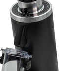 Top Tier Single Dose Coffee Grinder With 54mm Flat Burrs And Plasma Ionizer To Kill Static Nonsense and Free Your Beans For Snappy Grinding Built Like A Tank For Everyday Espresso That Hits Just Right displaying black design and wooden lid.