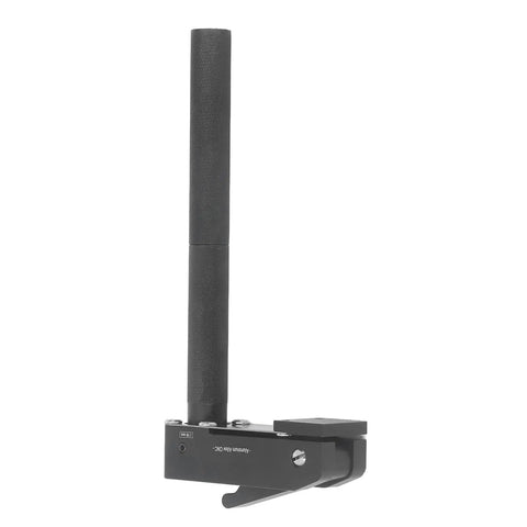 Close-up of Quick Acting Adjustable Bench Dog Clamp For Woodworking Benchtops 19mm, black aluminum and stainless steel construction.