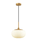 Big 12 Inch Opal Glass Pendant Light With Antique Brass Finish for living room and kitchen island, warm diffused glow.