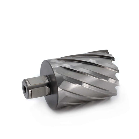 Side view of Oscarbide annular cutter with Weldon 3/4 in shank; 1-7/8 in diameter, 2 in depth