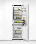 Panel Ready 24 Inch Integrated Refrigerator Freezer Combo With Automatic Ice Maker Built In Kitchen Appliance showing opened fridge.