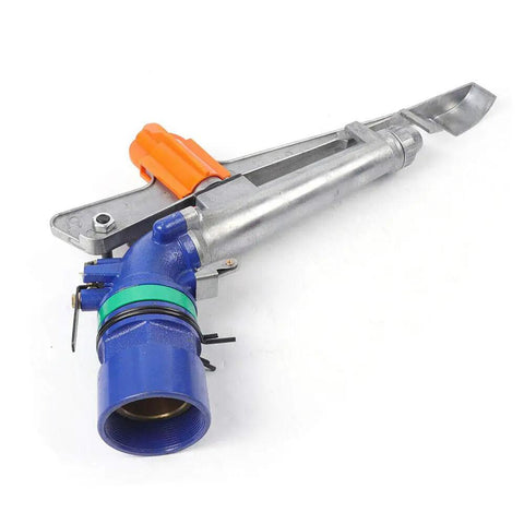 The Ultimate Workhorse 2 Inch Adjustable Irrigation Sprinkler Spray Gun single pack zinc alloy construction with blue and orange finish.
