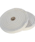 Two Pack Beefy Extra Thick White Cotton Buffing Wheels Eight Inch Diameter with Five Eighth Inch Arbor Hole for Heavy Duty Polishing
