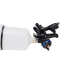 Pro Level HVLP Paint Sprayer Gun With 600Ml Tank And 1.3Mm Tip showing the nozzle and white cup, designed for smooth and precise finishes.